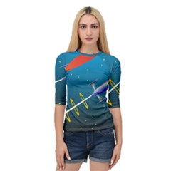 Rocket Spaceship Space Galaxy Quarter Sleeve Raglan Tee