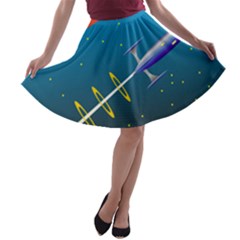 Rocket Spaceship Space Galaxy A-line Skater Skirt