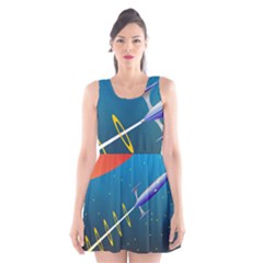 Rocket Spaceship Space Galaxy Scoop Neck Skater Dress