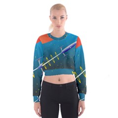 Rocket Spaceship Space Galaxy Cropped Sweatshirt