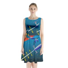 Rocket Spaceship Space Galaxy Sleeveless Waist Tie Chiffon Dress