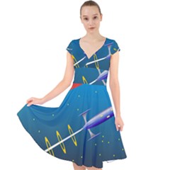 Rocket Spaceship Space Galaxy Cap Sleeve Front Wrap Midi Dress by HermanTelo