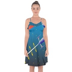 Rocket Spaceship Space Galaxy Ruffle Detail Chiffon Dress