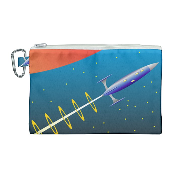 Rocket Spaceship Space Galaxy Canvas Cosmetic Bag (Large)