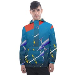 Rocket Spaceship Space Galaxy Men s Front Pocket Pullover Windbreaker by HermanTelo