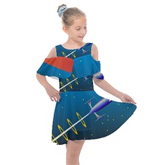 Rocket Spaceship Space Galaxy Kids  Shoulder Cutout Chiffon Dress by HermanTelo