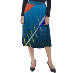 Rocket Spaceship Space Galaxy Classic Velour Midi Skirt  by HermanTelo