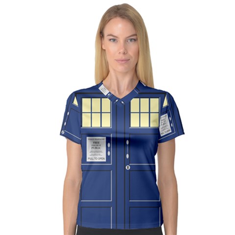 Tardis Doctor Who Time Travel V-neck Sport Mesh Tee by HermanTelo