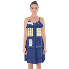 Tardis Doctor Who Time Travel Ruffle Detail Chiffon Dress