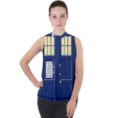 Tardis Doctor Who Time Travel Mock Neck Chiffon Sleeveless Top