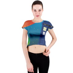 Tardis Doctor Time Travel Crew Neck Crop Top