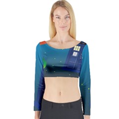 Tardis Doctor Time Travel Long Sleeve Crop Top by HermanTelo