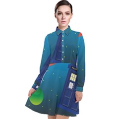 Tardis Doctor Time Travel Long Sleeve Chiffon Shirt Dress