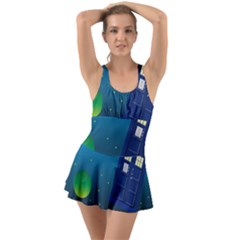 Tardis Doctor Time Travel Ruffle Top Dress Swimsuit