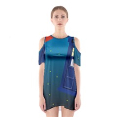 Tardis Doctor Time Travel Shoulder Cutout One Piece Dress