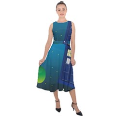 Tardis Doctor Time Travel Midi Tie-back Chiffon Dress by HermanTelo