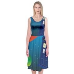 Tardis Doctor Time Travel Midi Sleeveless Dress by HermanTelo