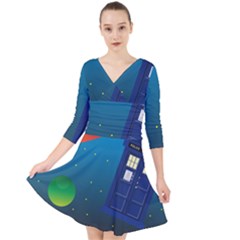 Tardis Doctor Time Travel Quarter Sleeve Front Wrap Dress