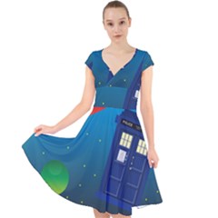 Tardis Doctor Time Travel Cap Sleeve Front Wrap Midi Dress by HermanTelo