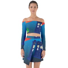 Tardis Doctor Time Travel Off Shoulder Top With Skirt Set