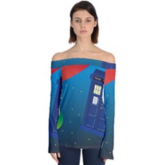 Tardis Doctor Time Travel Off Shoulder Long Sleeve Top