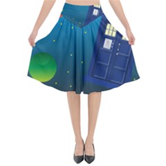 Tardis Doctor Time Travel Flared Midi Skirt