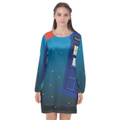 Tardis Doctor Time Travel Long Sleeve Chiffon Shift Dress 