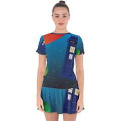 Tardis Doctor Time Travel Drop Hem Mini Chiffon Dress