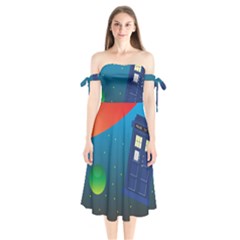 Tardis Doctor Time Travel Shoulder Tie Bardot Midi Dress