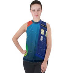 Tardis Doctor Time Travel Mock Neck Chiffon Sleeveless Top