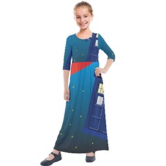 Tardis Doctor Time Travel Kids  Quarter Sleeve Maxi Dress