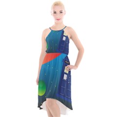 Tardis Doctor Time Travel High-low Halter Chiffon Dress  by HermanTelo