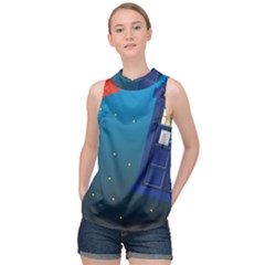 Tardis Doctor Time Travel High Neck Satin Top