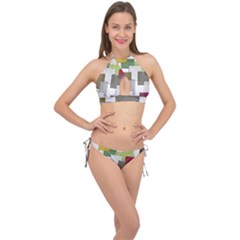 Wallpaper Texture Plaid Cross Front Halter Bikini Set by HermanTelo