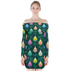 Tulips Seamless Pattern Background Long Sleeve Off Shoulder Dress