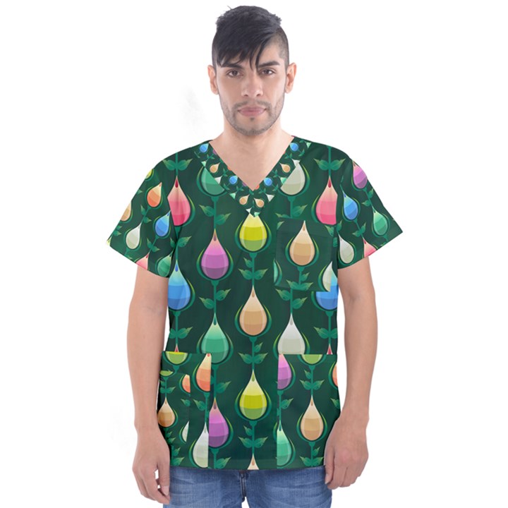 Tulips Seamless Pattern Background Men s V-Neck Scrub Top