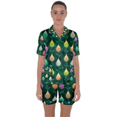 Tulips Seamless Pattern Background Satin Short Sleeve Pyjamas Set