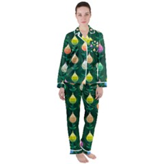 Tulips Seamless Pattern Background Satin Long Sleeve Pyjamas Set