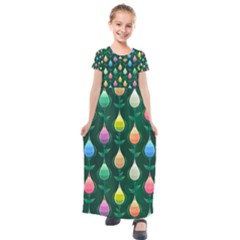 Tulips Seamless Pattern Background Kids  Short Sleeve Maxi Dress