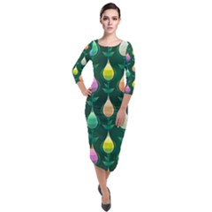 Tulips Seamless Pattern Background Quarter Sleeve Midi Velour Bodycon Dress by HermanTelo