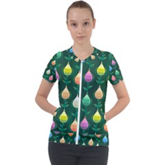 Tulips Seamless Pattern Background Short Sleeve Zip Up Jacket