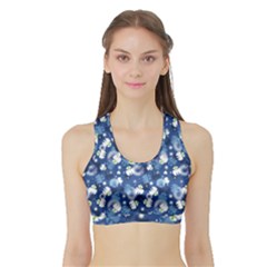 White Flowers Summer Plant Sports Bra With Border