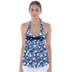 White Flowers Summer Plant Babydoll Tankini Top