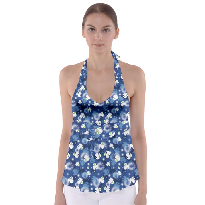 White Flowers Summer Plant Babydoll Tankini Top