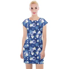 White Flowers Summer Plant Cap Sleeve Bodycon Dress