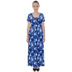 White Flowers Summer Plant High Waist Short Sleeve Maxi Dress