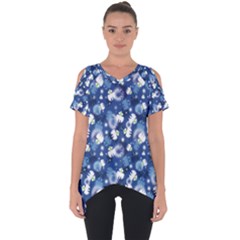 White Flowers Summer Plant Cut Out Side Drop Tee