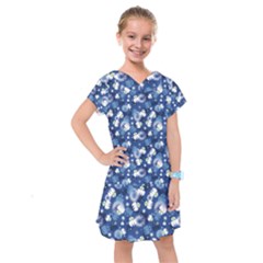 White Flowers Summer Plant Kids  Drop Waist Dress