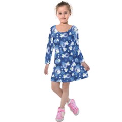 White Flowers Summer Plant Kids  Long Sleeve Velvet Dress