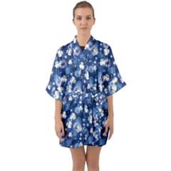 White Flowers Summer Plant Quarter Sleeve Kimono Robe